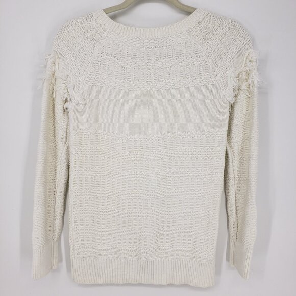 3/$25 LOFT Fringe Trim Pullover Sweater XS Womens Boho Cream - Picture 2 of 9